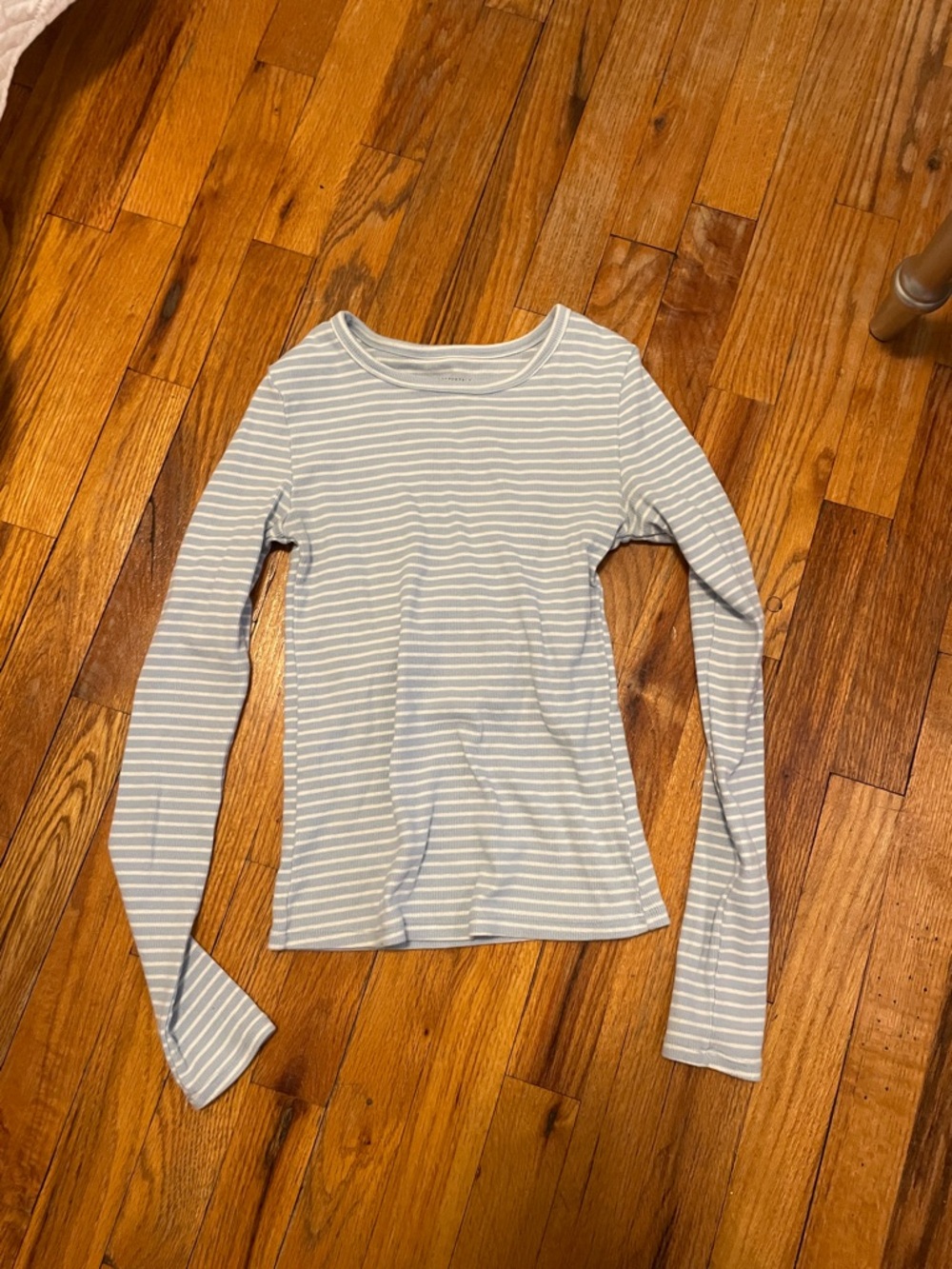 Aeropostale Light Blue & White Striped Long-Sleeve Crewneck